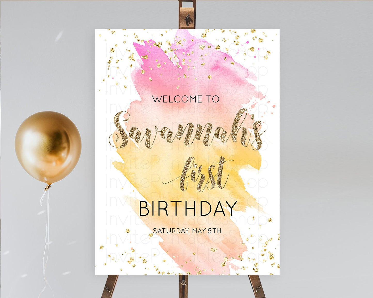 Pastel Welcome Sign Pastel Rainbow Welcome Sign Colorful Rainbow Confetti Watercolor Glitter Pastel First Birthday Welcome Sign D10526