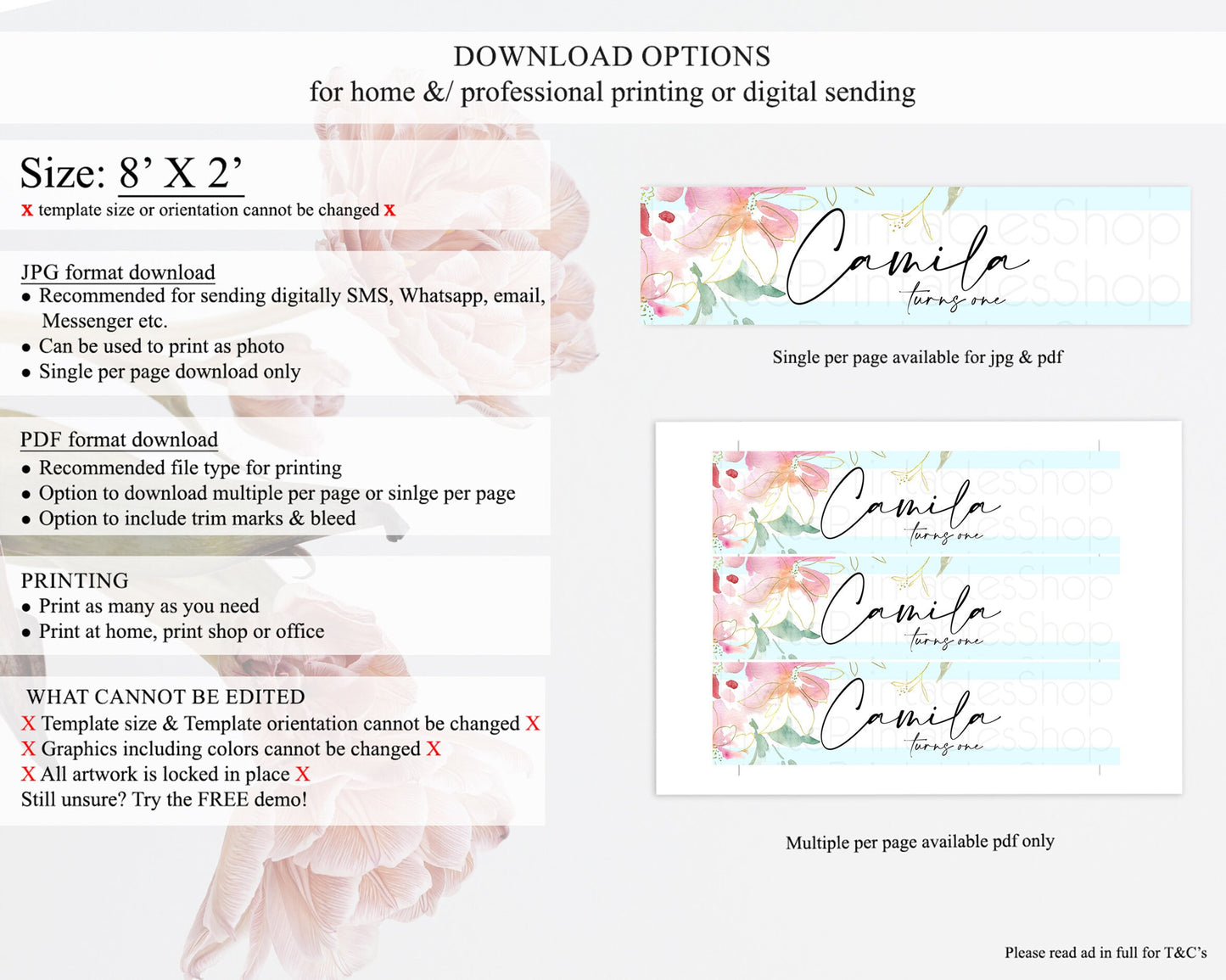 Wildflower Water Label Template Secret Garden Water Label Pastel Floral Garden Party Decor Boho Flowers Birthday Baby Shower Wedding D10304