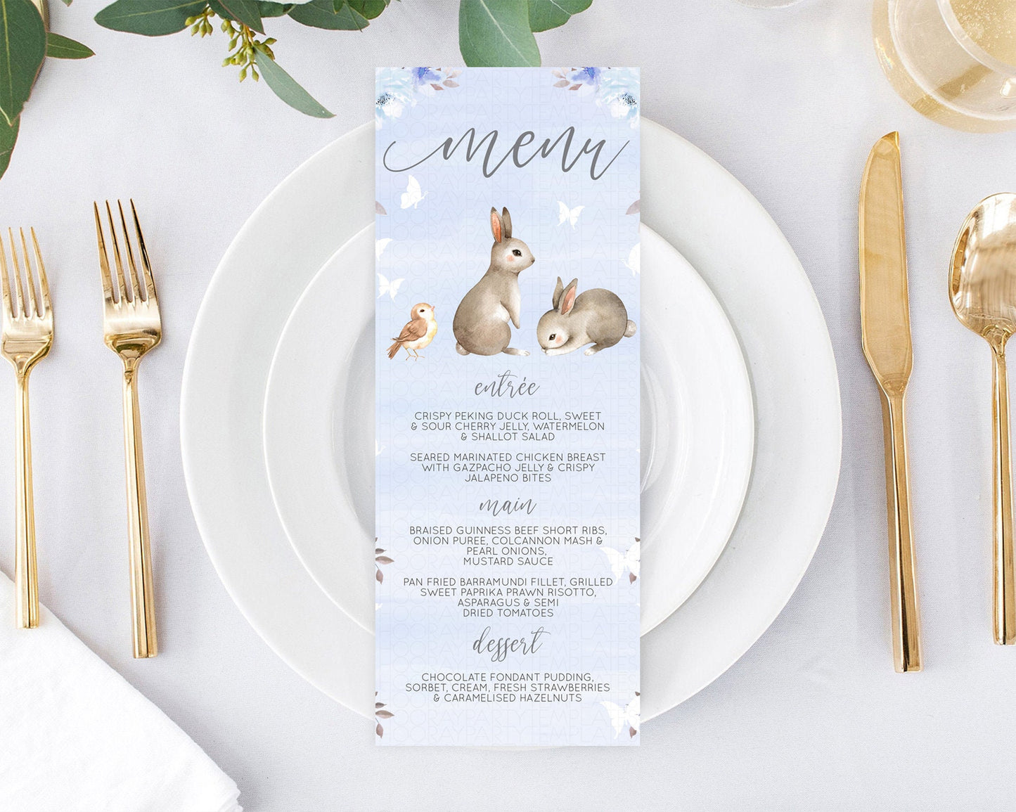 Editable Bunny Menu Floral Bunny Menu Template Pastel Flowers Bunny Table De