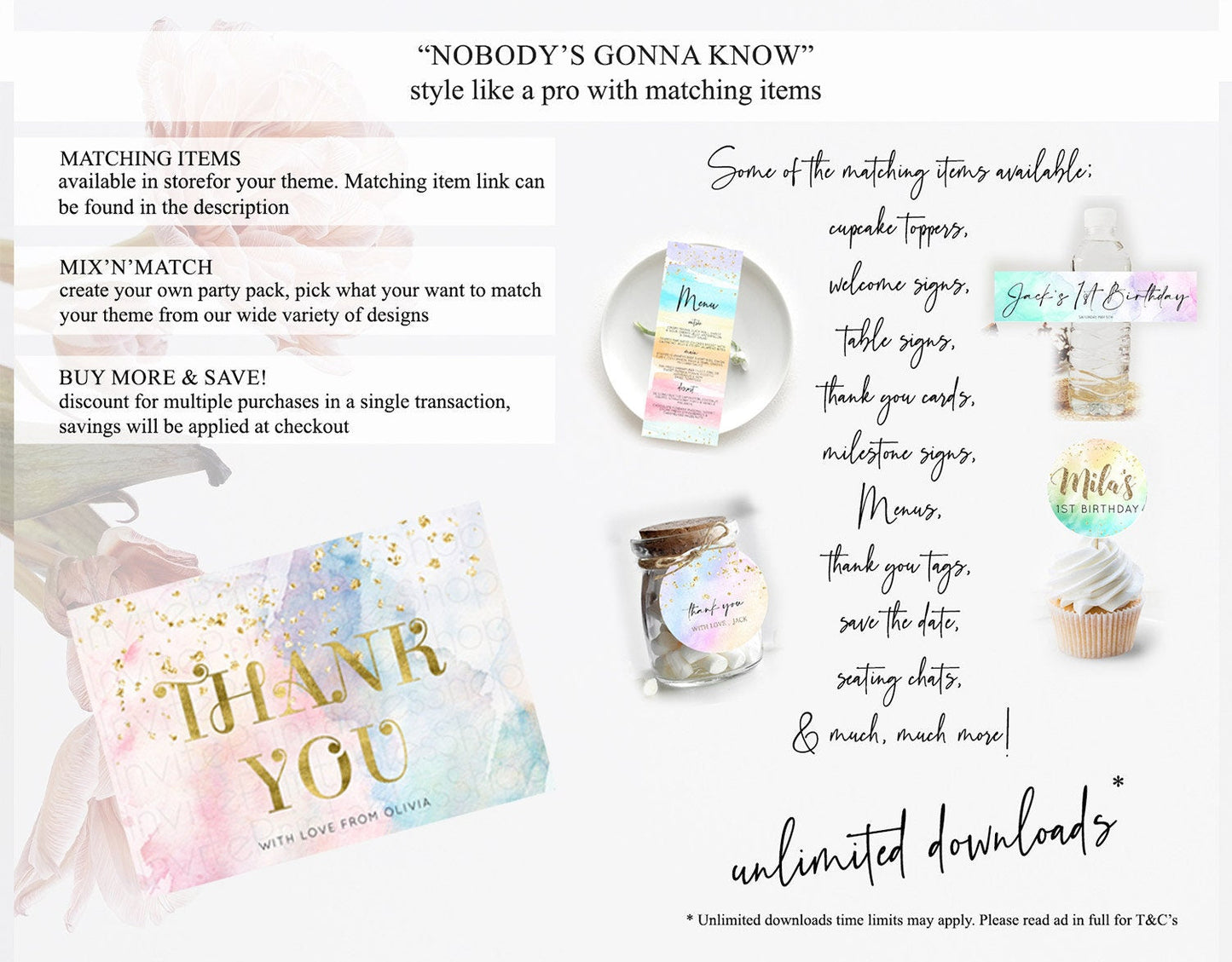 Pastel Thank You Rainbow Thank You Card Colorful Pastel Birthday Thank You Card Confetti Watercolor Pastel Teacher Thank You Cards D10835
