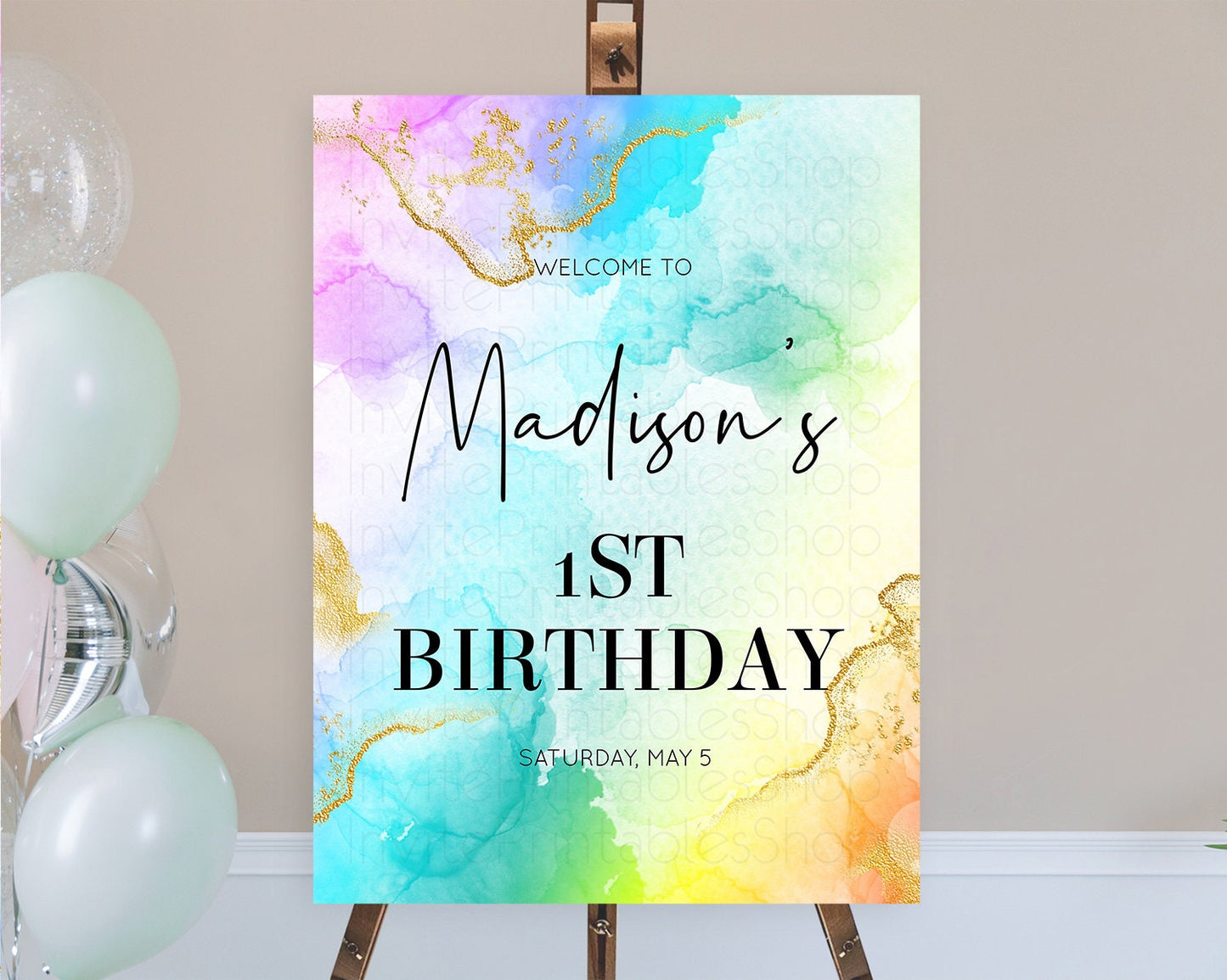 Pastel Welcome Sign Pastel Rainbow Welcome Sign Colorful Rainbow Confetti Watercolor Glitter Pastel First Birthday Welcome Sign D10393