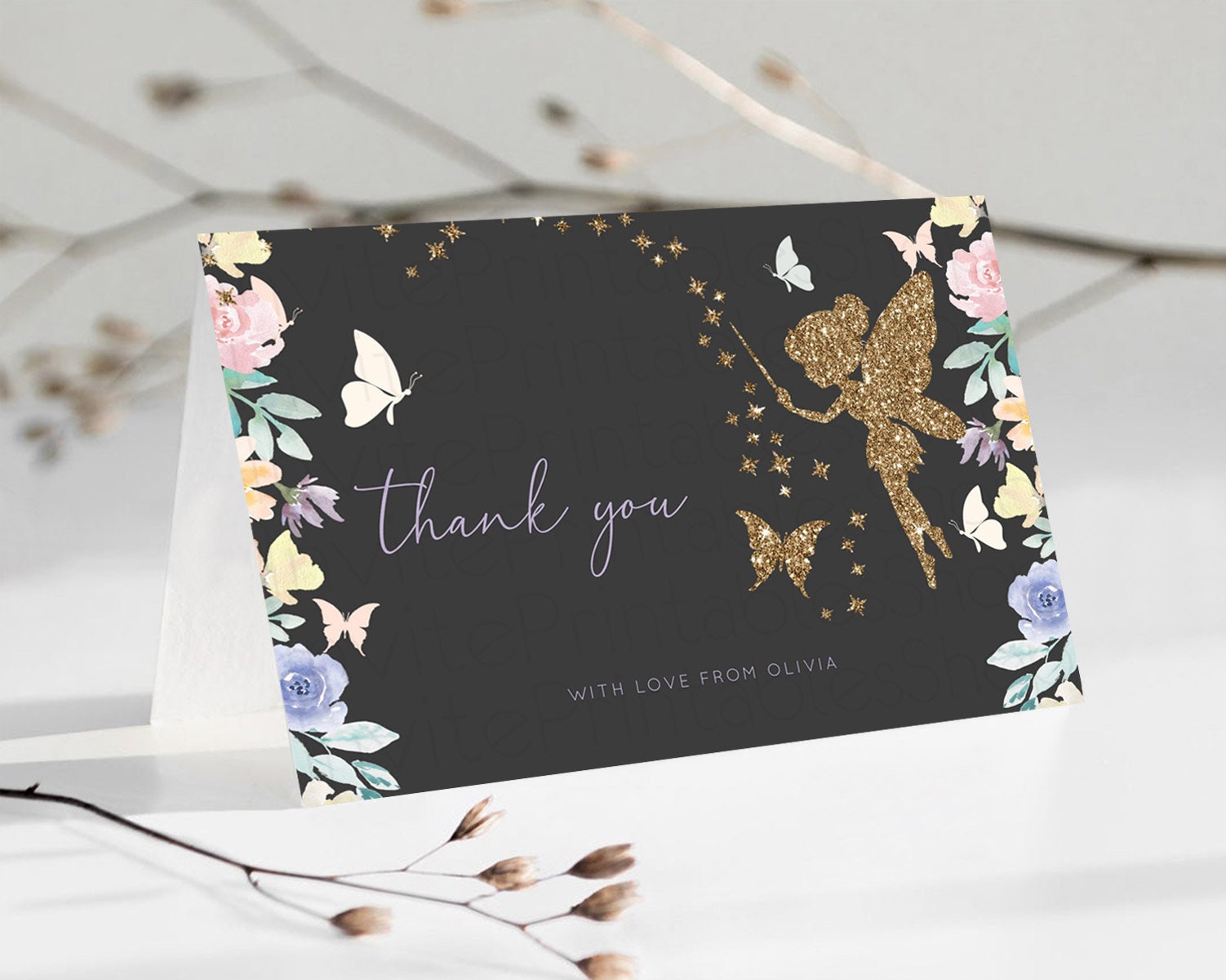 Editable Fairy Thank You Fairy Thank You Card Enchanted Garden Pastel Butter