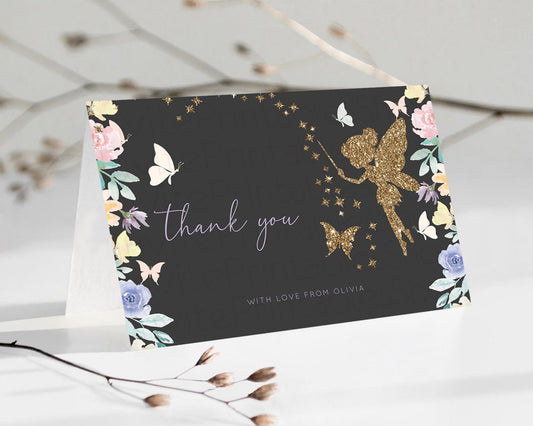 Editable Fairy Thank You Fairy Thank You Card Enchanted Garden Pastel Butter