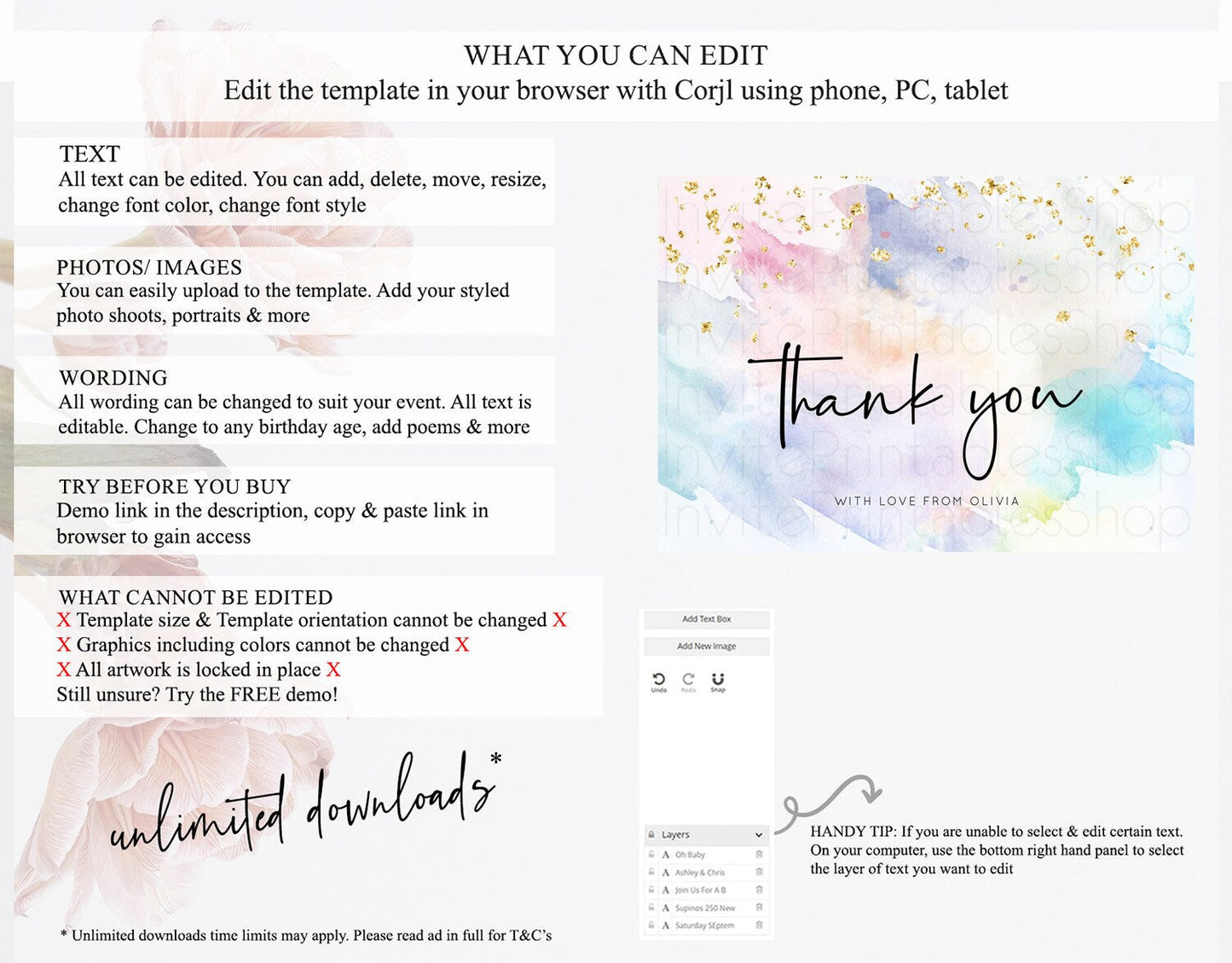Pastel Thank You Rainbow Thank You Card Colorful Pastel Birthday Thank You Card Confetti Watercolor Pastel Teacher Thank You Cards D10422