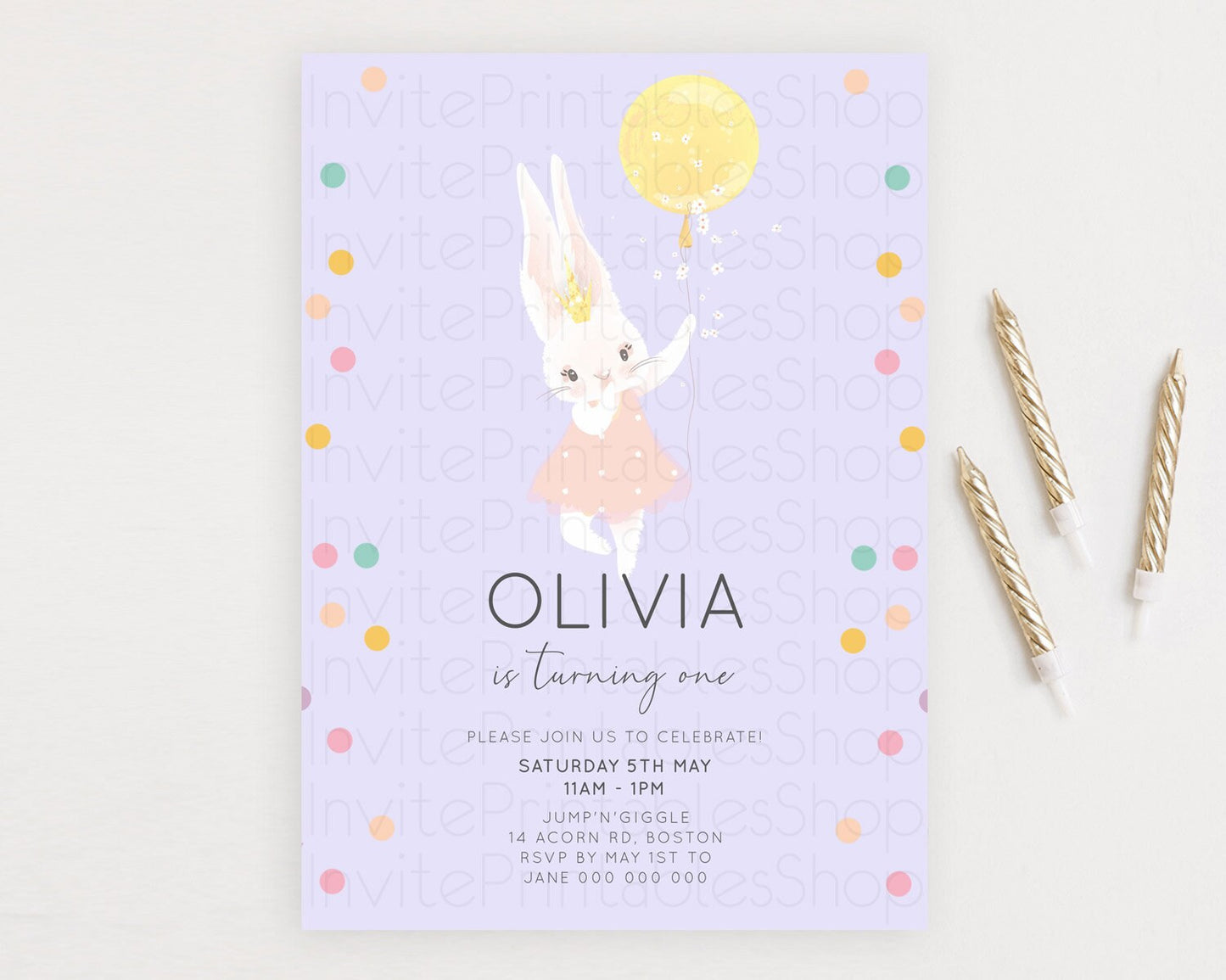 Bunny Birthday Invitation Pastel Bunny Invitation Bunny Balloon Invites Pastel Confetti Balloon Bunny Invites 2nd 1st First Birthday 199v2