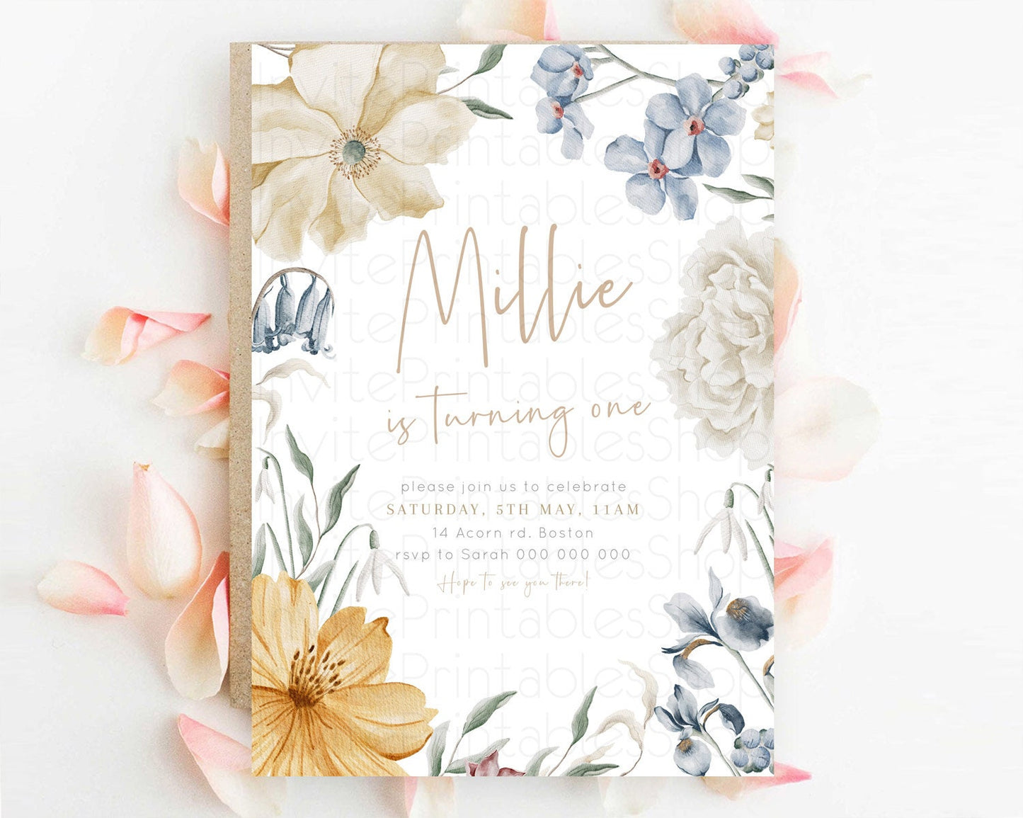 Secret Garden Invitation Wildflower Birthday Invitation Pastel Flowers Invite Enchanted Garden Boho Floral 3rd 2nd First Birthday D23357