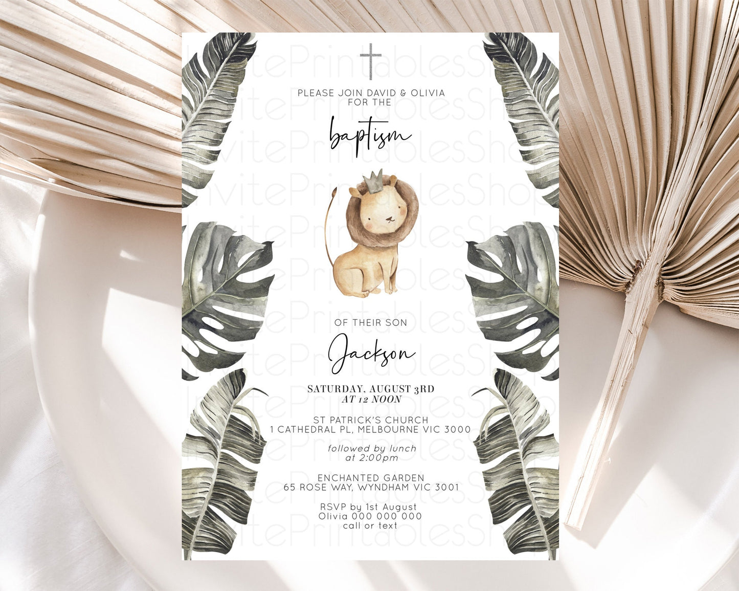 Lion Baptism Invitation Lion Baptism 1st Birthday Invitation Modern Safari Adventure Lion Christening Invitation Holy Communion D10599