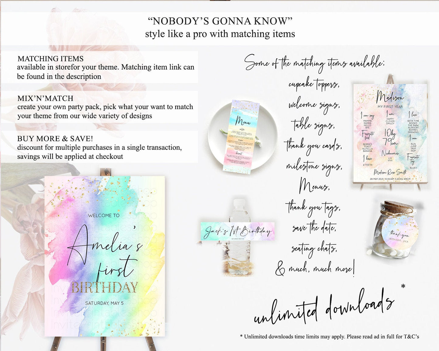 Pastel Welcome Sign Pastel Rainbow Welcome Sign Colorful Rainbow Confetti Watercolor Glitter Pastel First Birthday Welcome Sign D10231