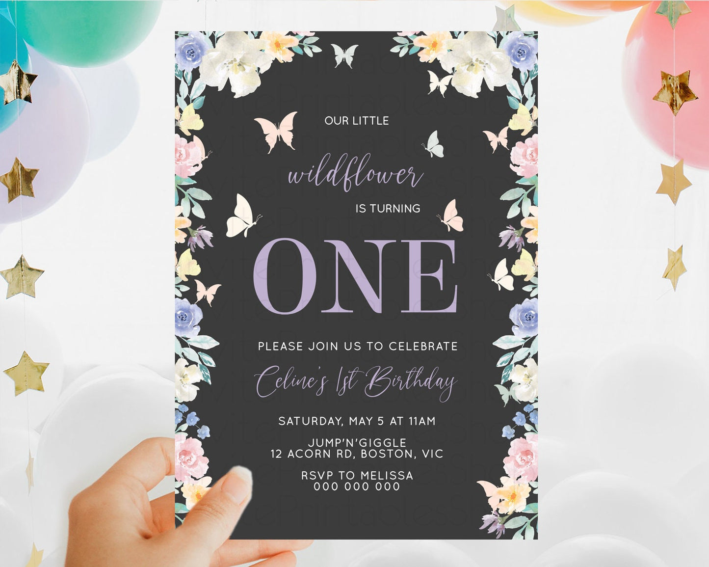 Secret Garden Invitation Wildflower Birthday Invitation Pastel Flowers Invite Enchanted Garden Boho Floral 3rd 2nd First Birthday D10322