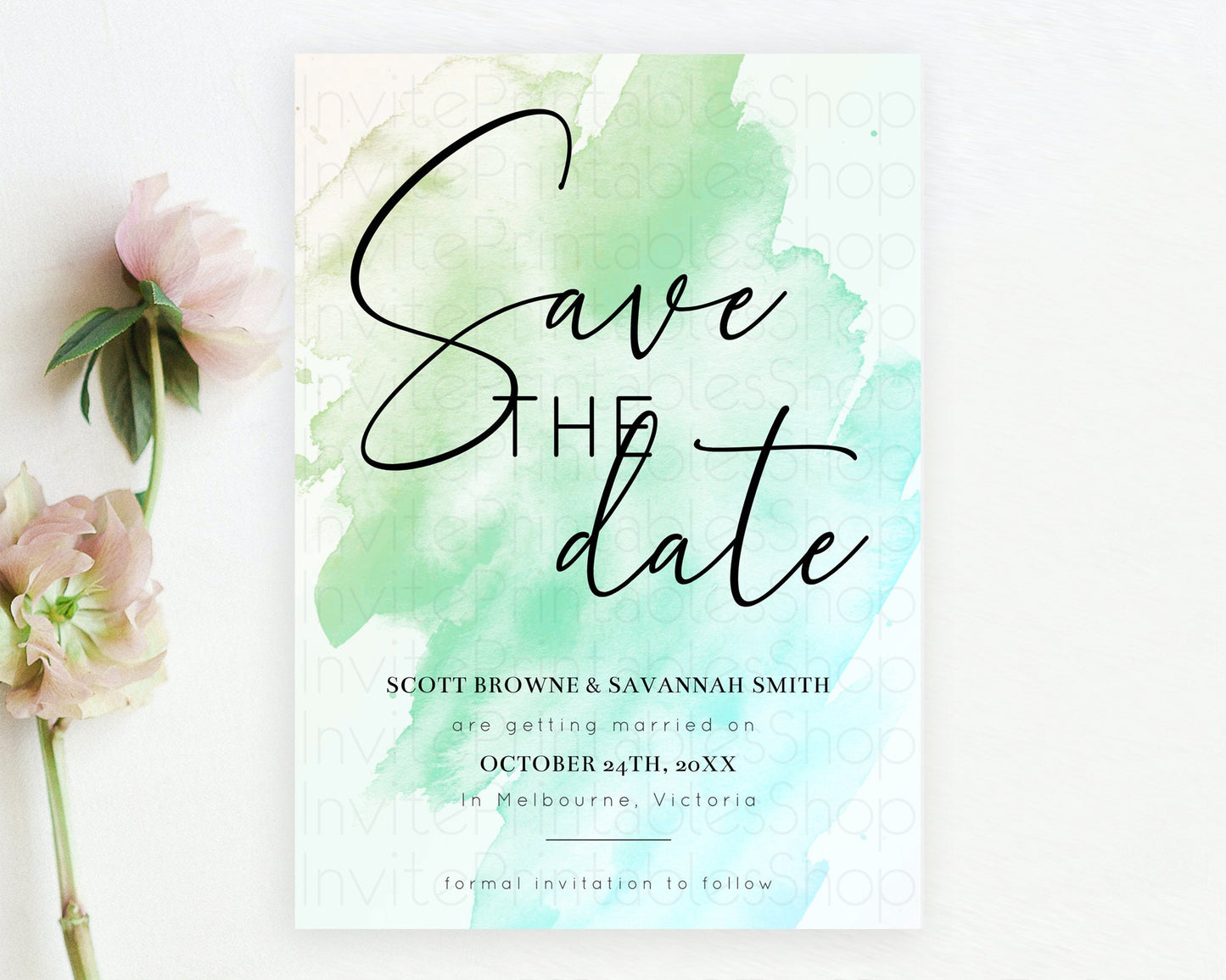 Editable Green Watercolor Save The Date Template Ombre Green Watercolor Spla