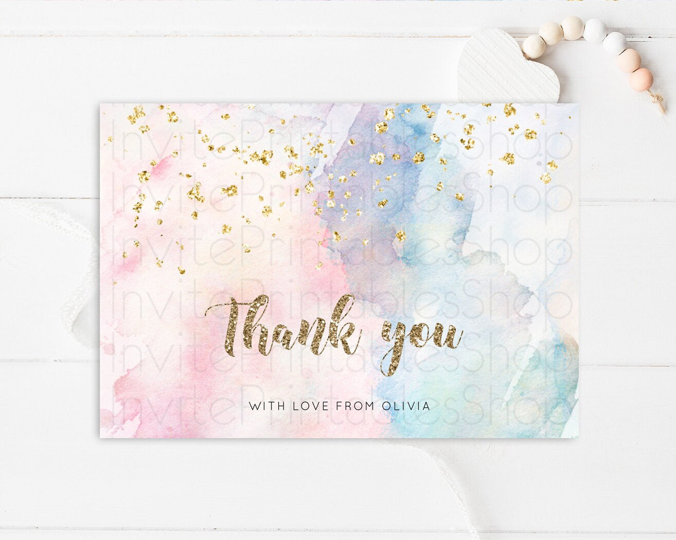 Pastel Rainbow Thank you Colorful Watercolor Gift Cards Splash Gold Glitter Card Birthday Engaged Baby Shower Wedding Folded/ Postcard 276