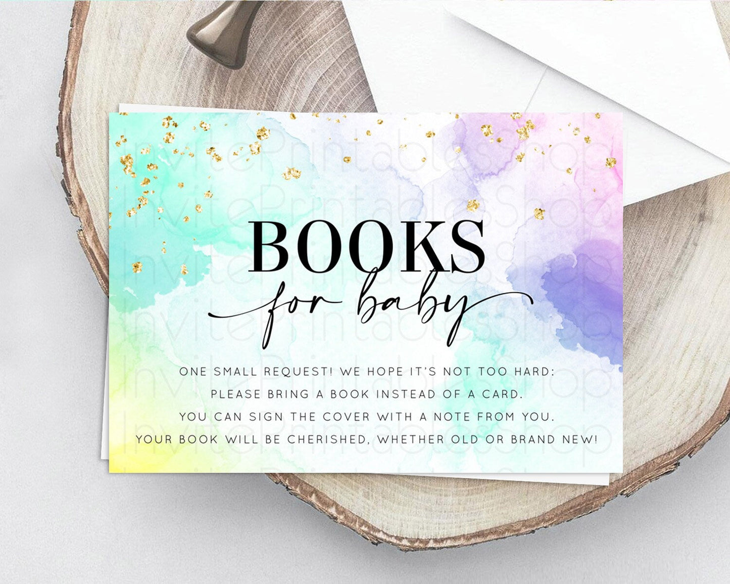 Pastel Books For Baby Card Pastel Rainbow Book Insert Colorful Ombre Watercolor Book Card Confetti Glitter Baby Book Poem Request D10157