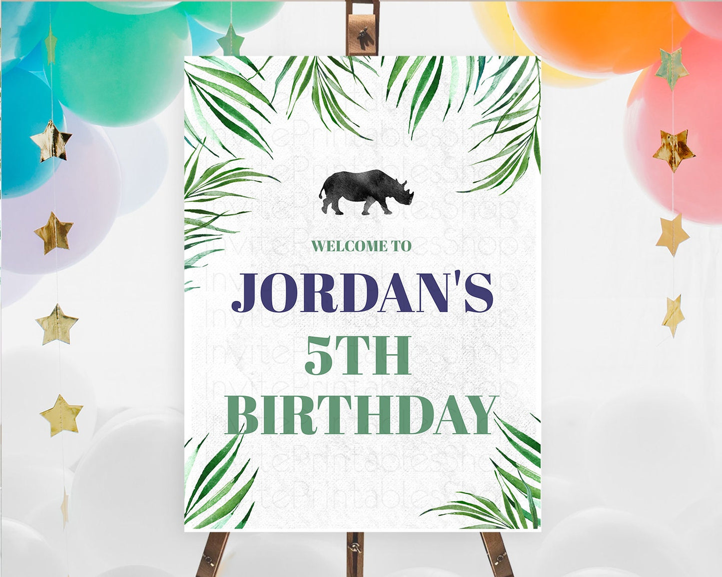 Rhino Welcome Sign Rhino Welcome Board Rhino Welcome Poster Dried Palm Fern Safari Party Decor Rhino First Birthday Welcome Sign D10843