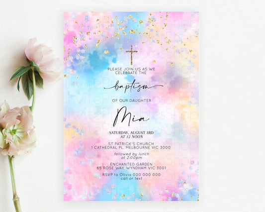 Editable Pastel Baptism Invitation Pastel Colors Watercolor Baptism 1st Birt