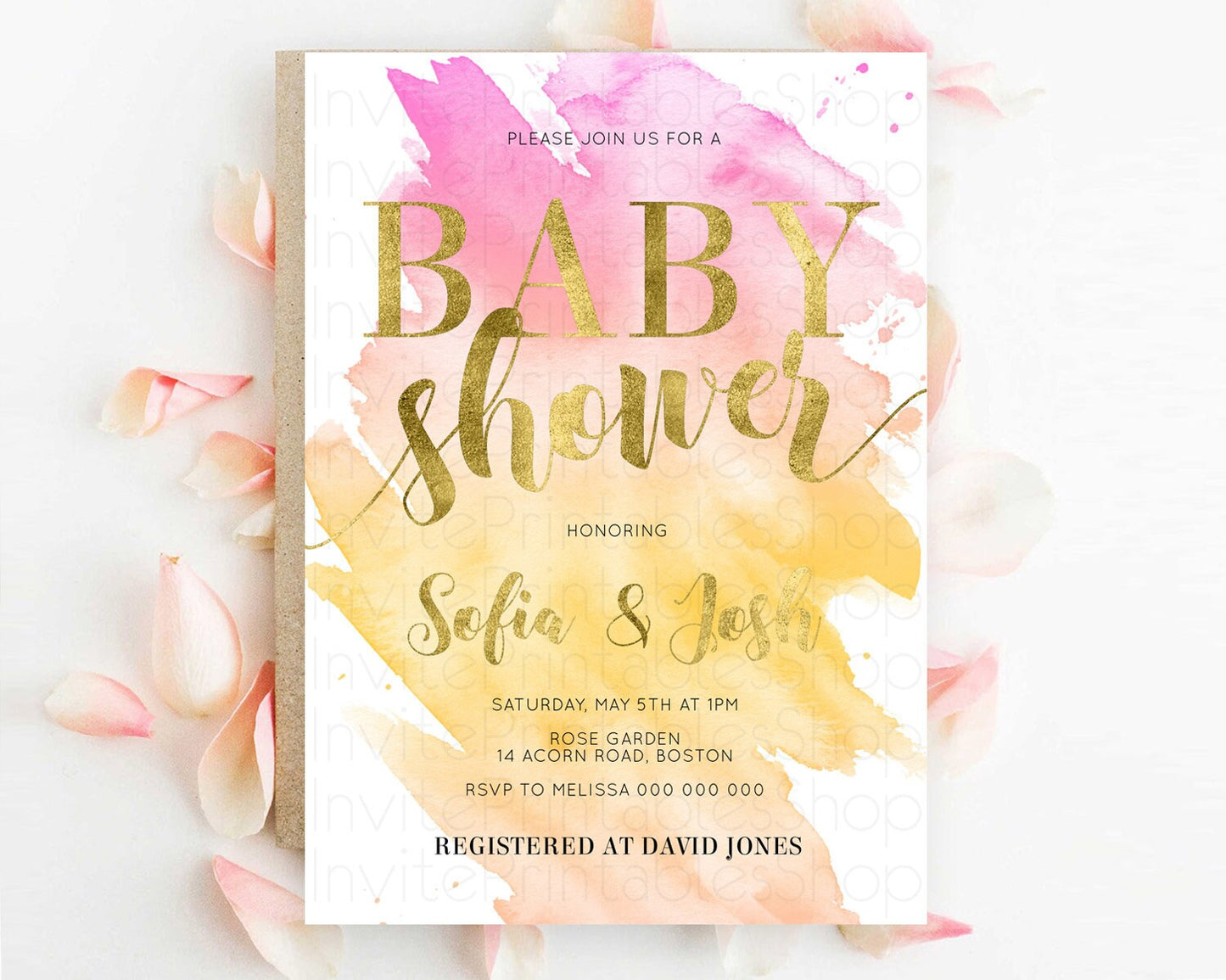 Pastel Baby Shower Invitation Rainbow Baby Shower Invitation Colorful Pastel Watercolor Invitation Gold Glitter Sprinkles Ombre D10526