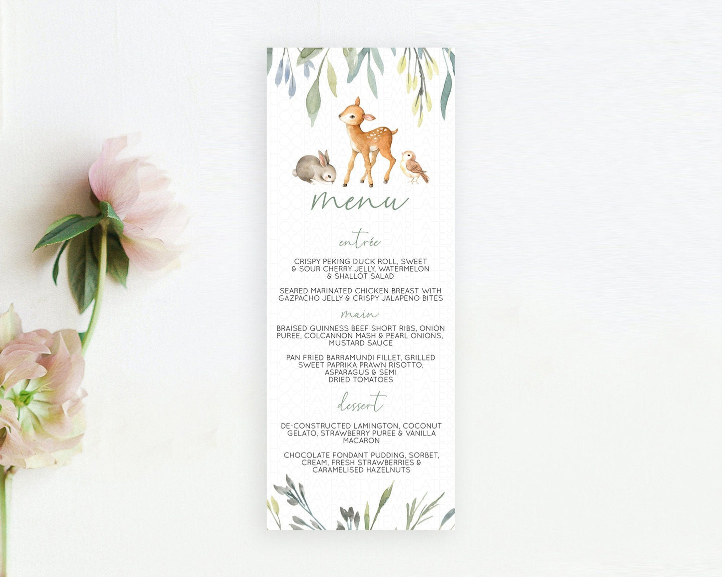Fawn Menu Deer Menu Template Pastel Floral Deer Table Decor Enchanted Forest Butterfly Floral Dinner Dessert Menu Party Food Menu D10919
