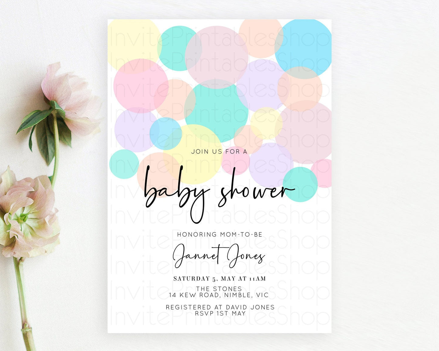 Pastel Rainbow Baby Shower Invitation Pastel Confetti Invitation Sprinkles Bubbles Invitation Colorful Rainbow Confetti Theme D10223