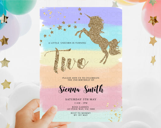 Unicorn Rainbow Birthday Invitation Pastel Birthday Invite Magical Ombre Invite Colorful Watercolor Invite Glitter Sprinkle Party D10511