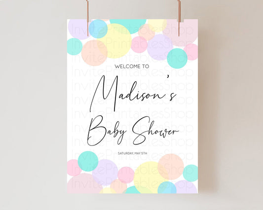 Rainbow Baby Shower Welcome Sign Pastel Welcome Board Pastel Rainbow Confetti Welcome Sign Colorful Bubbles Pastel Welcome Sign D10784