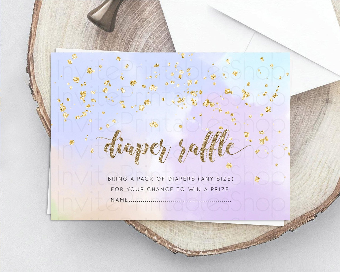 Pastel Diaper Raffle Card Pastel Rainbow Diaper Raffle Insert Colorful Ombre Watercolor Diaper Ticket Confetti Glitter Raffle Game D10372