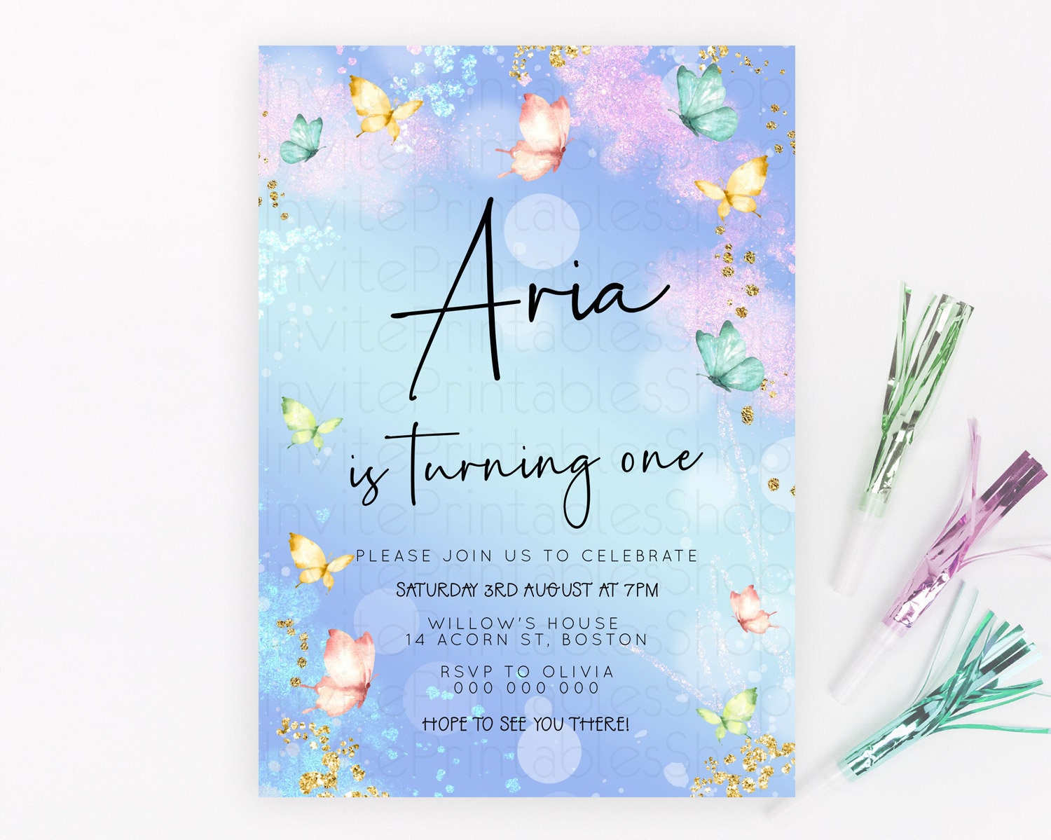 Editable Pastel Butterfly Birthday Invitation Butterfly Birthday Invitation