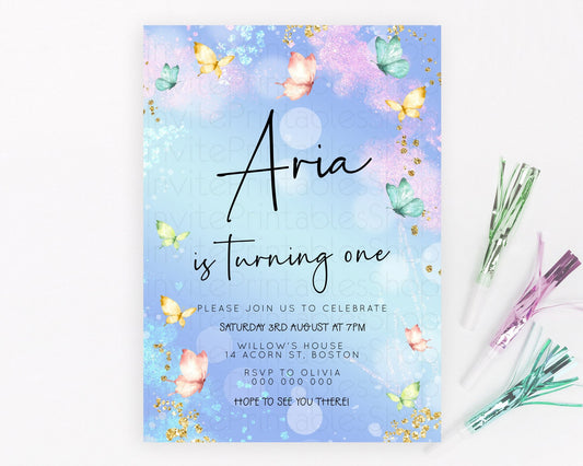 Editable Pastel Butterfly Birthday Invitation Butterfly Birthday Invitation