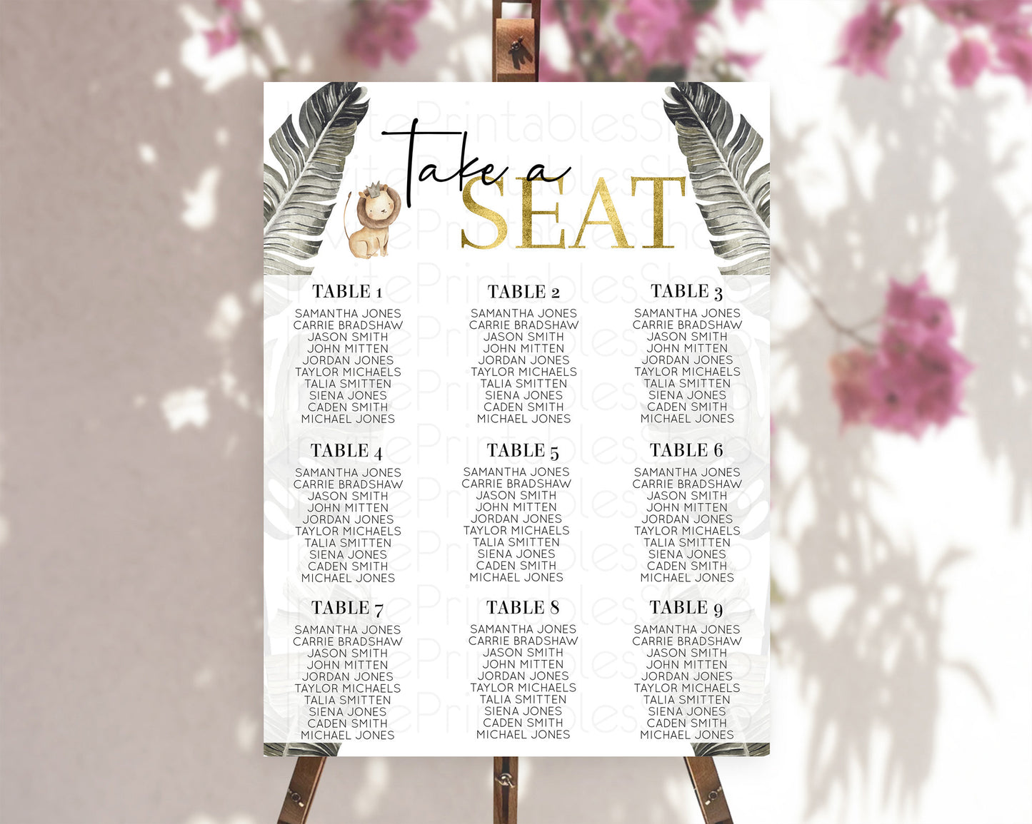 Editable Lion Seating Chart Safari Lion Seating Chart Modern Lion Party Deco