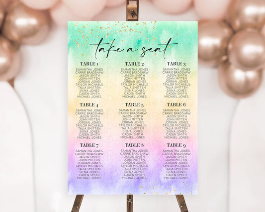 Editable Rainbow Seating Chart Pastel Seating Chart Colorful Pastel Watercol