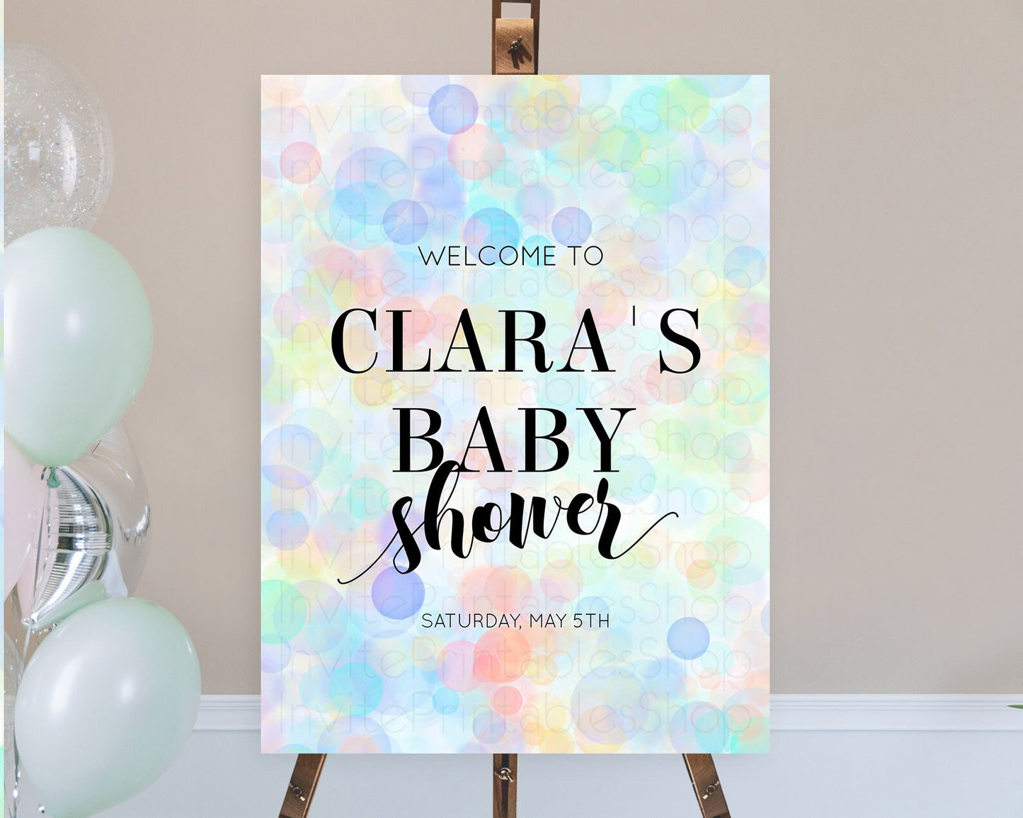 Pastel Baby Shower Welcome Sign Bubble Bath Baby Shower Party Rainbow Welcome Board Pastel Bubbles Colorful Confetti Welcome Poster D10447