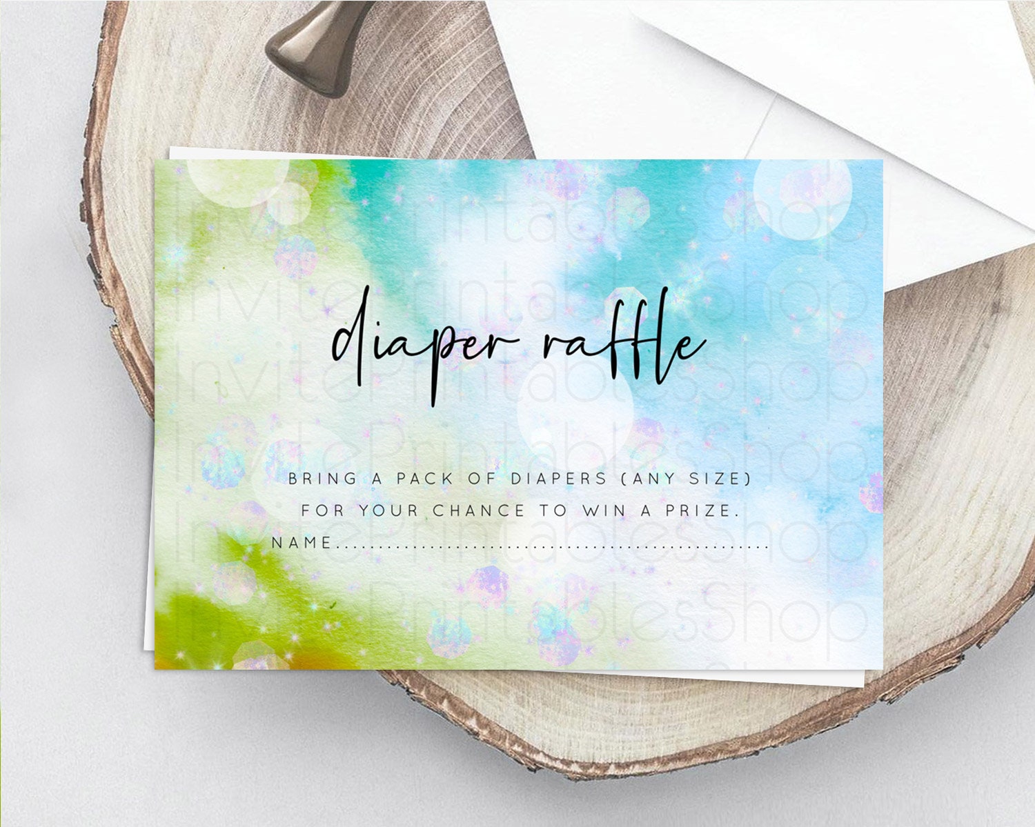 Editable Rainbow Diaper Raffle Card Pastel Diaper Insert Colorful Pastel Wat