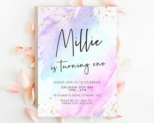 Editable Pastel Birthday Invitation Ombre Watercolor Birthday Invitation Gli