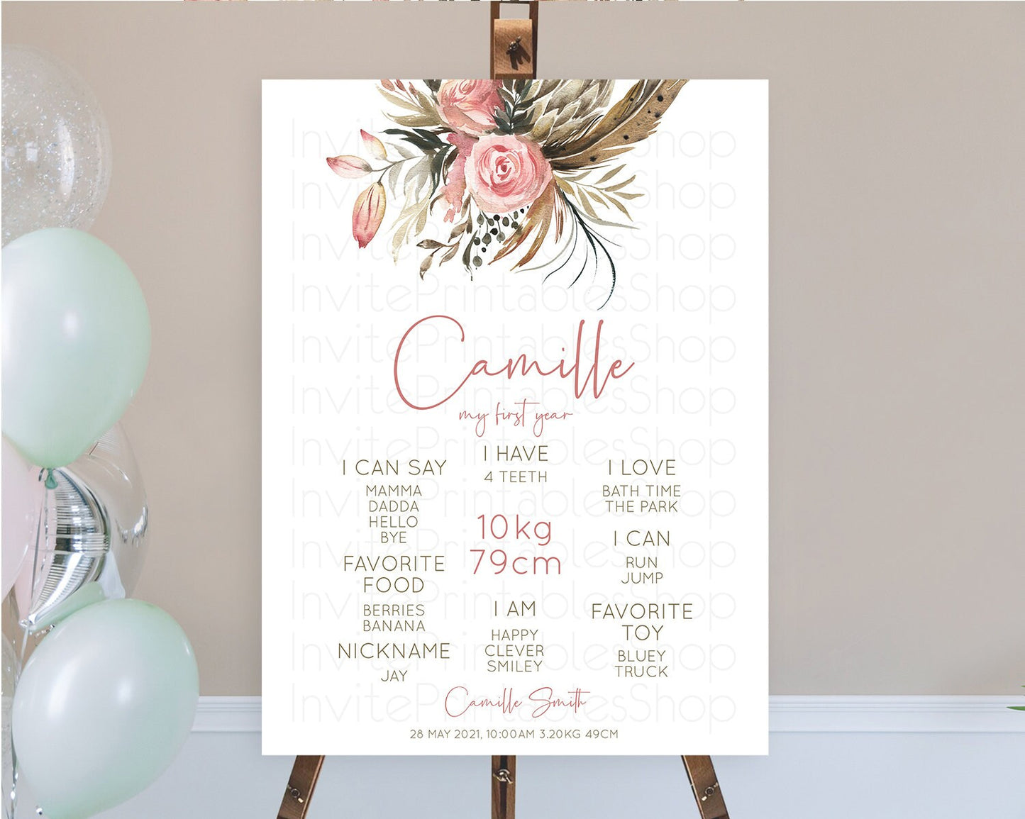 Secret Garden Milestone Board Wildflower First Birthday Milestone Poster Pastel Flowers Milestone Boho Wildflower 1st Birthday Sign D10686