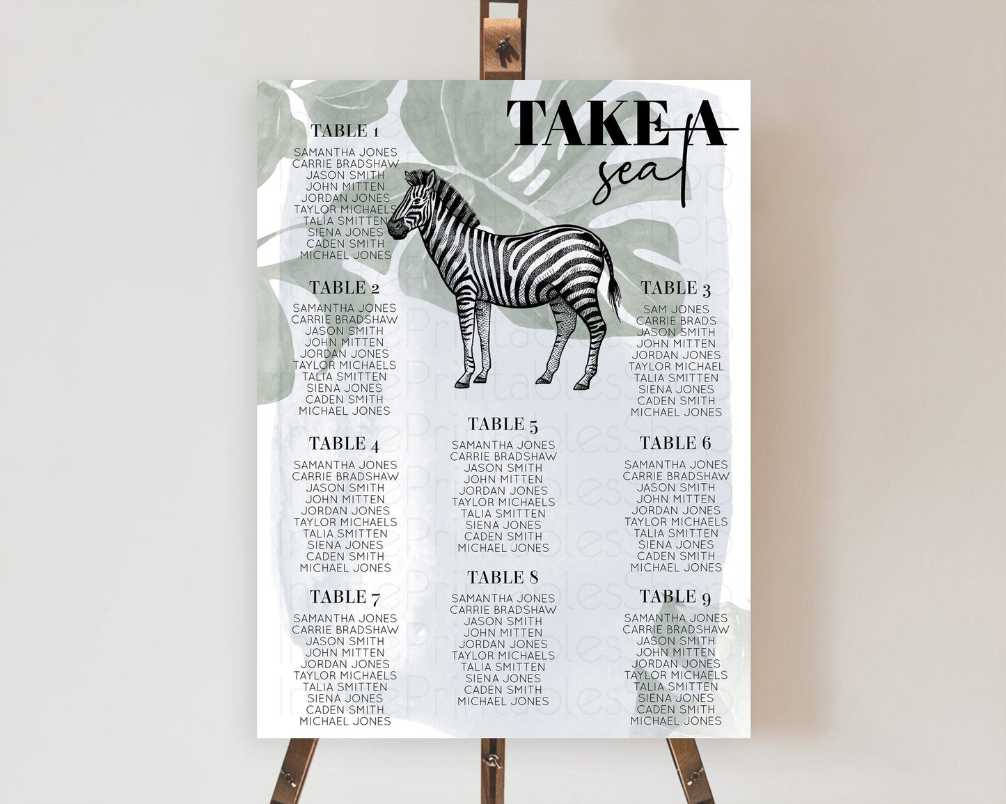 Zebra Seating Chart Zebra Seating Sign Zebra Take A Seating Chart Zebra Safari Adventure Decor Zoo Party Zebra Palm Leaf Décor D10814