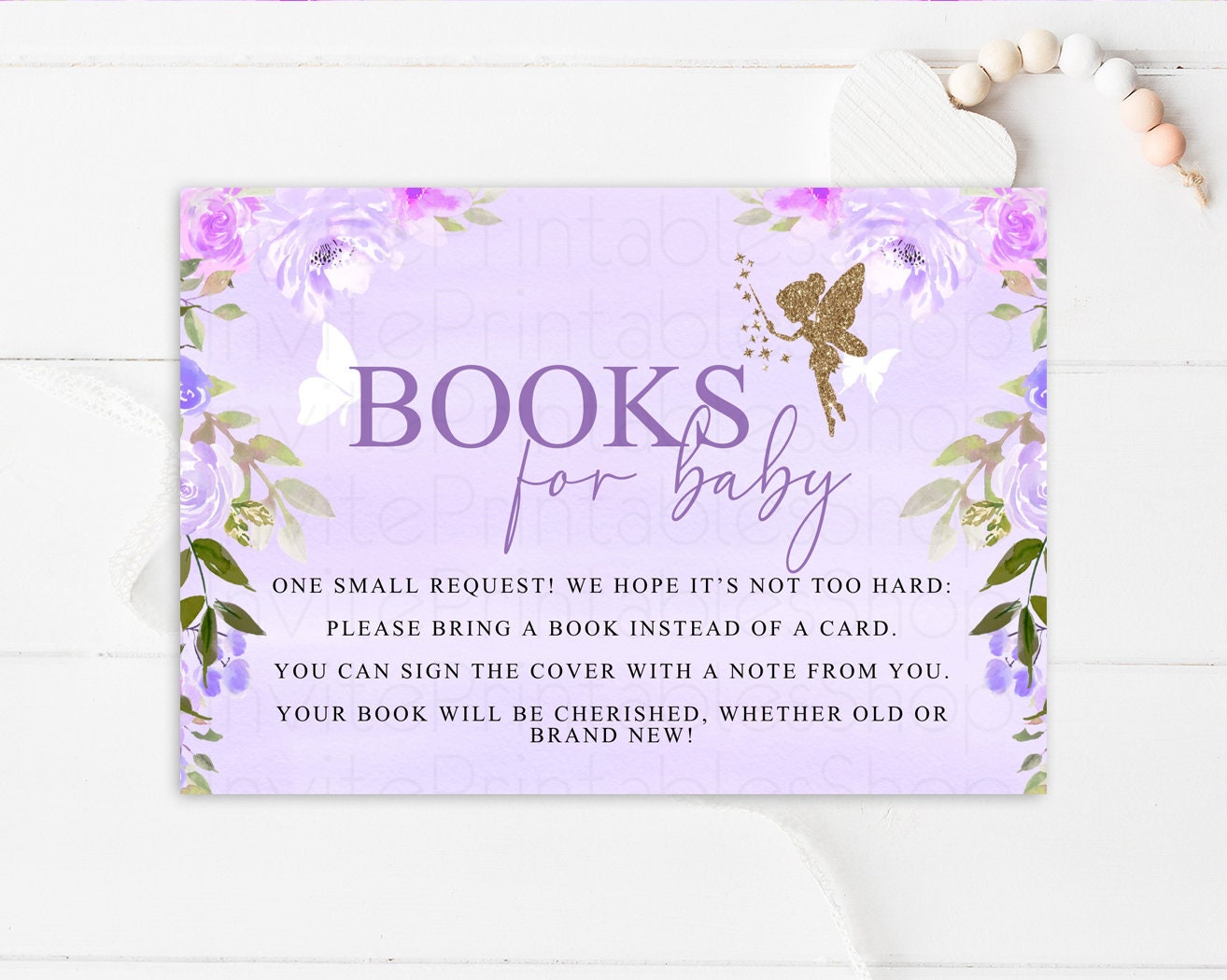 Fairy Floral Books for Baby Card Enchanted Garden Book Insert Glitter Gender Neutral Book Instead Card Pastel Colors Book Poem Request 47