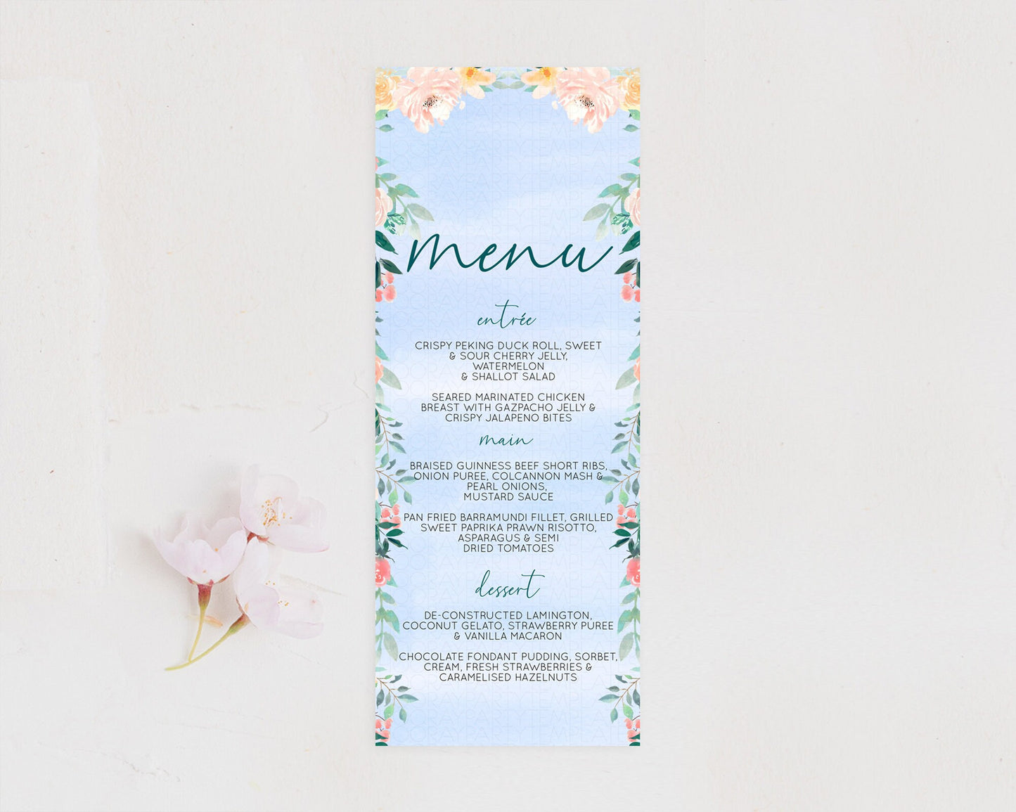 Secret Garden Menu Wildflower Menu Template Pastel Flower Garden Table Decor Boho Floral Dinner Dessert Floral Party Food Menu D10337