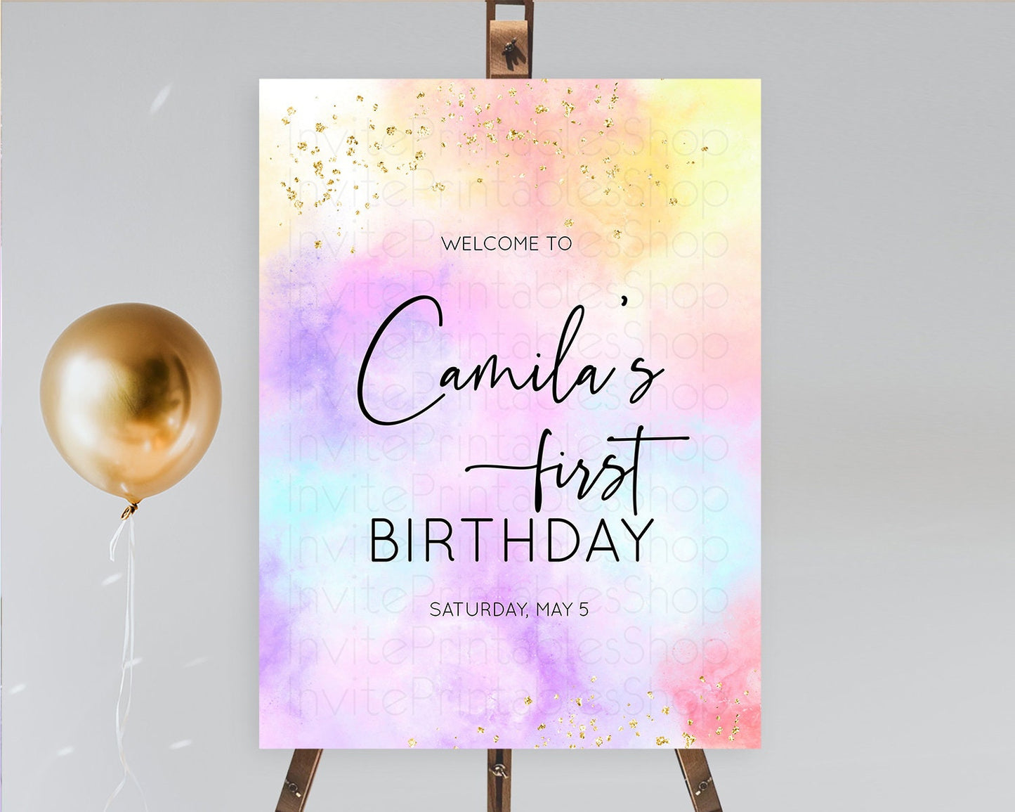 Pastel Welcome Sign Pastel Rainbow Welcome Sign Colorful Rainbow Confetti Watercolor Glitter Pastel First Birthday Welcome Sign D10437