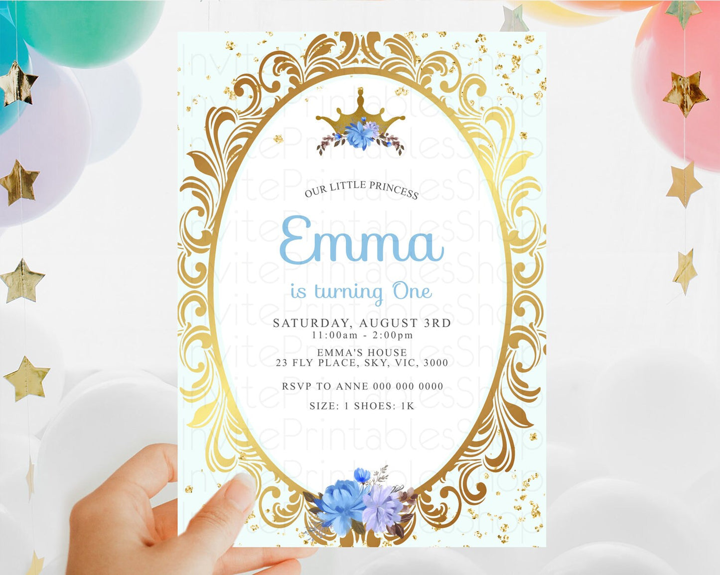 Princess Birthday Invitation Castle Invitation Royal Birthday Fairy Tale Enchanted Mirror Pastel Floral Garden 1st First Birthday D10137