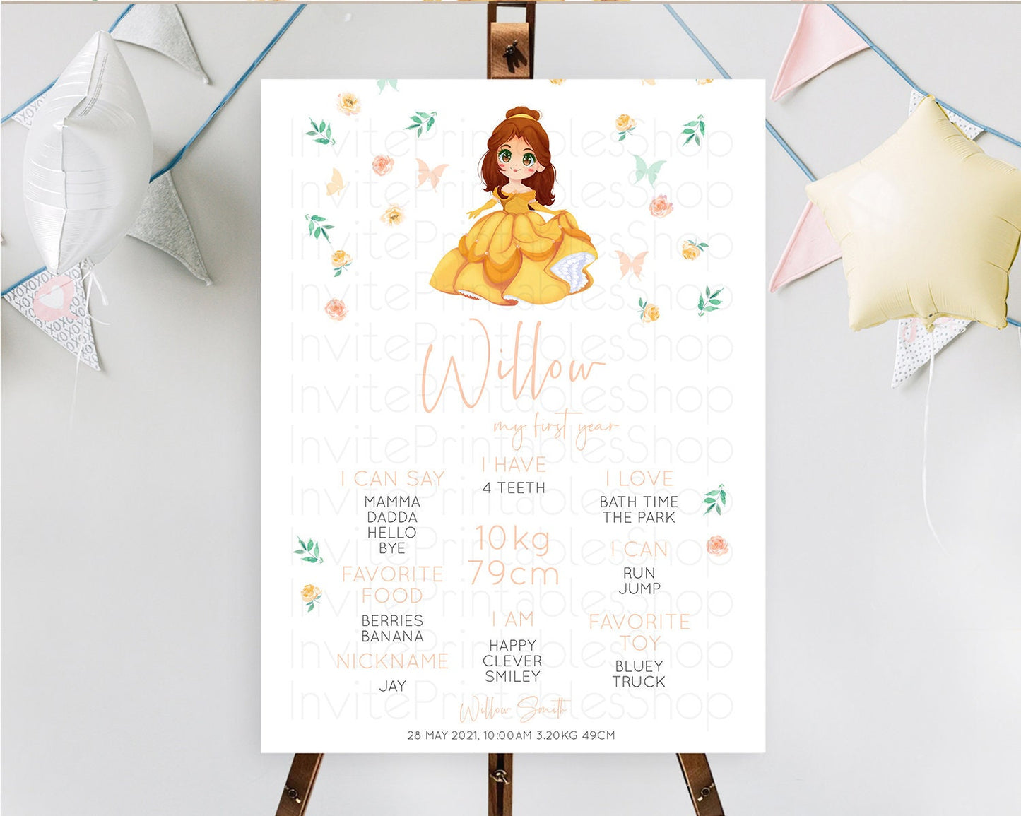 Princess First Birthday Milestone Poster Castle Milestone Board Secret Garden Enchanted Castle Pastel Floral Garden First Birthday D10890