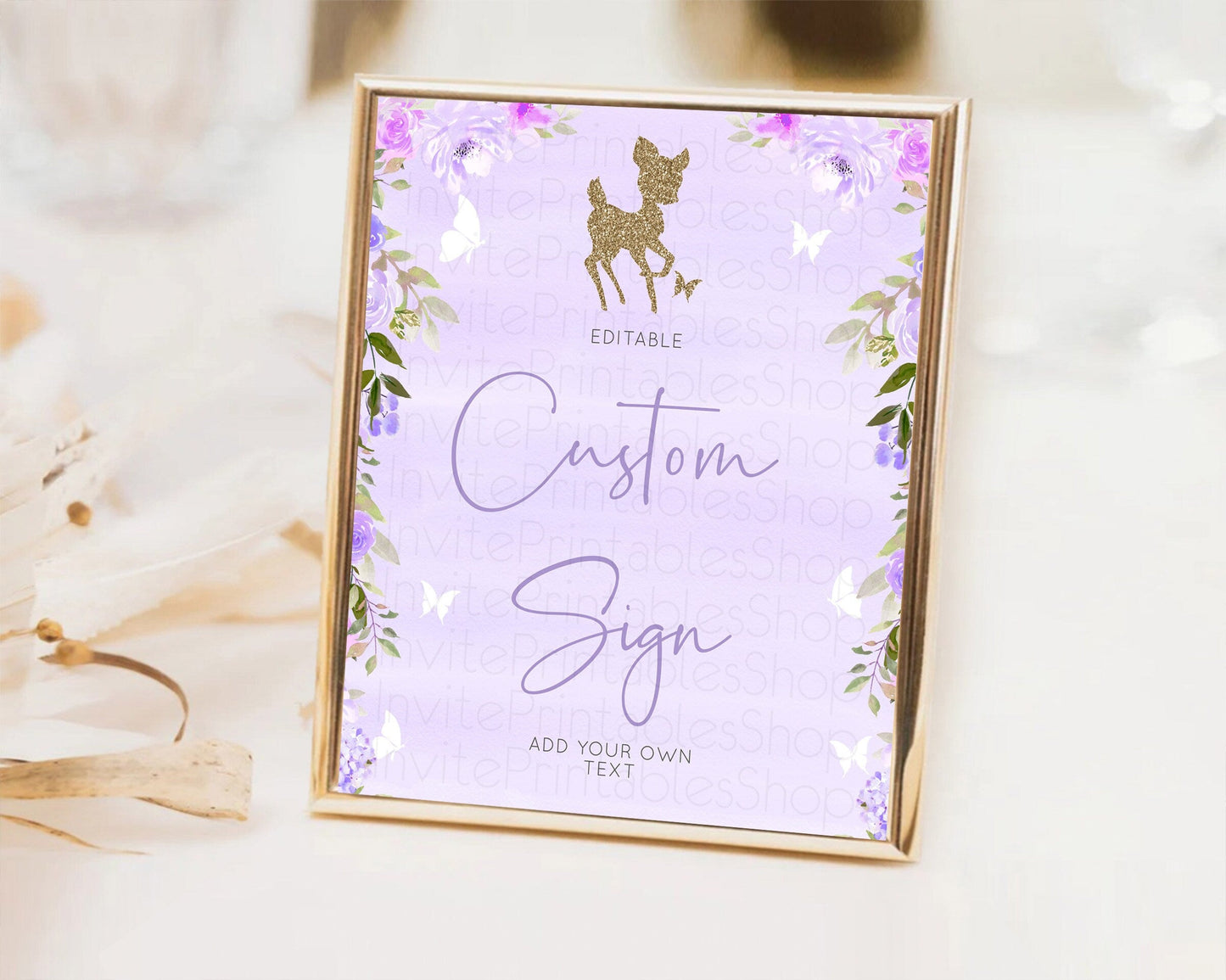 Fawn Deer Sign Pastel Floral Deer Table Sign Decor Enchanted Forest Butterfly Party 1st Birthday Baptism Baby Shower Bridal Shower D10963