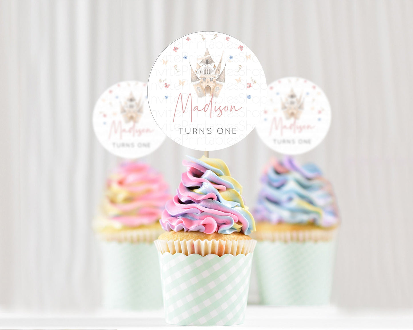 Princess Cupcake Toppers Castle Cupcake Toppers Royal Princess Décor Fairy Tale Enchanted Castle Pastel Floral Garden Table Number  D10364