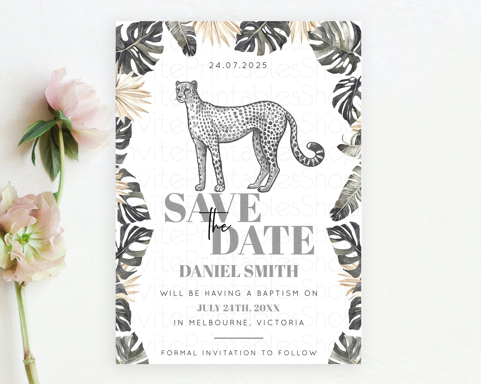 Editable Cheetah Save The Date Template Cheetah Party Save The Date Safari A