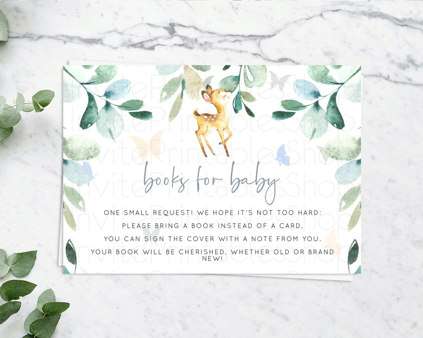 Fawn Books For Baby Card Deer Book Insert Floral Deer Book Card Enchanted Forest Butterfly Pastel Baby Shower Book Poem Request D10767