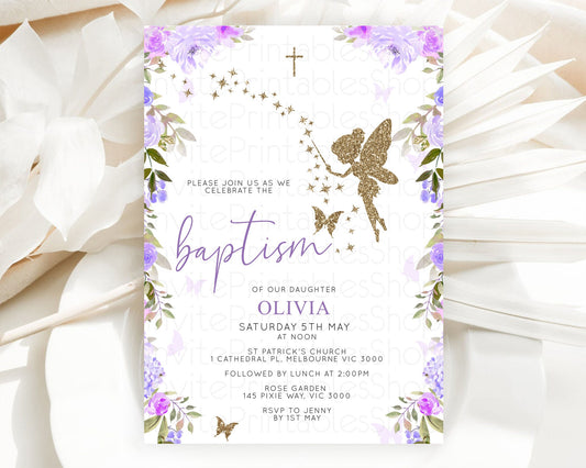 Editable Fairy Baptism Invitation Fairy Baptism 1st Birthday Invitation Ench