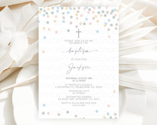 Editable Star Baptism Invitation Pastel Stars Baptism 1st Birthday Invitatio