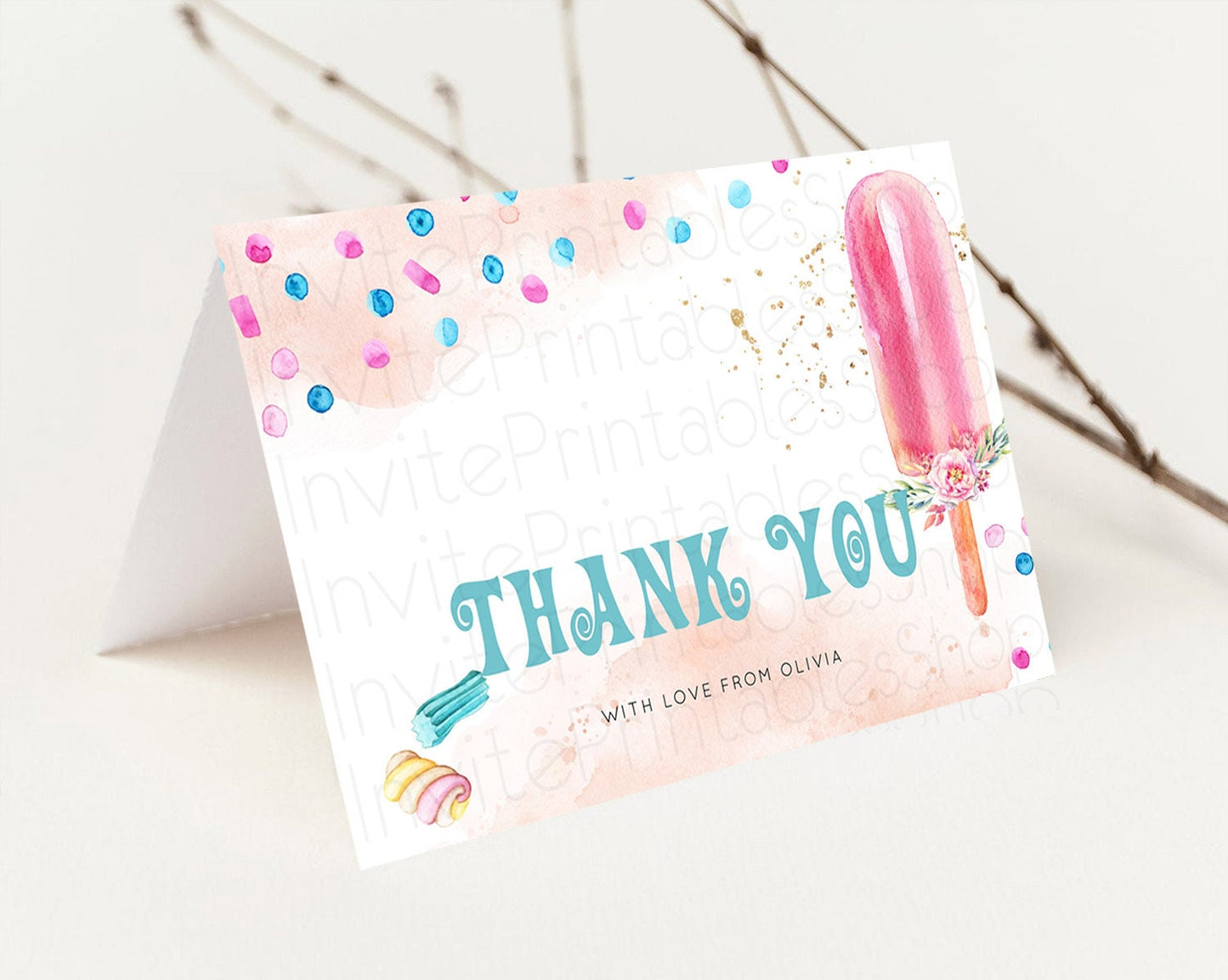 Ice Cream Thank You Sweet One Thank You Card Heres The Scoop Decor Pastel Candy Birthday Thank You Card Candy Teacher Thank You Card D10554