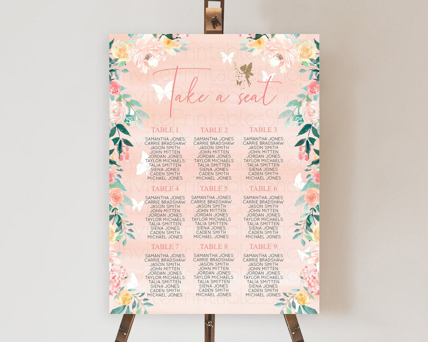 Fairy Seating Chart Pastel Fairy Seating Chart Fairy Tea Party Fairy Garden Seating Sign Enchanted Garden Floral Butterfly Decor D10792