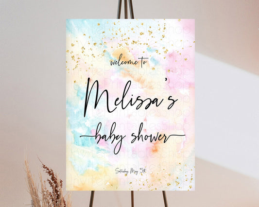 Pastel Baby Shower Welcome Sign Pastel Rainbow Welcome Sign Colorful Rainbow Confetti Watercolor Glitter Décor Pastel  Welcome Sign D10548