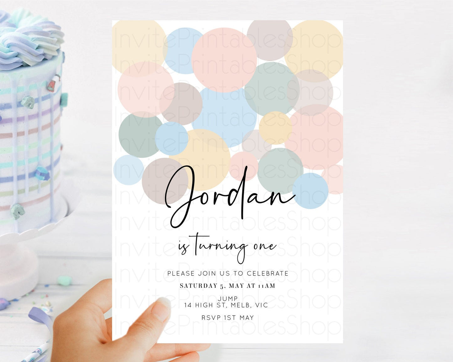 Pastel Birthday Invitation Pastel Confetti Birthday Invitation Bubbles Invitation Colorful Rainbow Confetti 2nd 1st First Birthday D10602