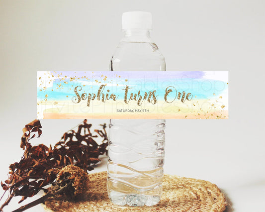 Editable Pastel Water Label Template Pastel Ombre Rainbow Watercolor Colorfu