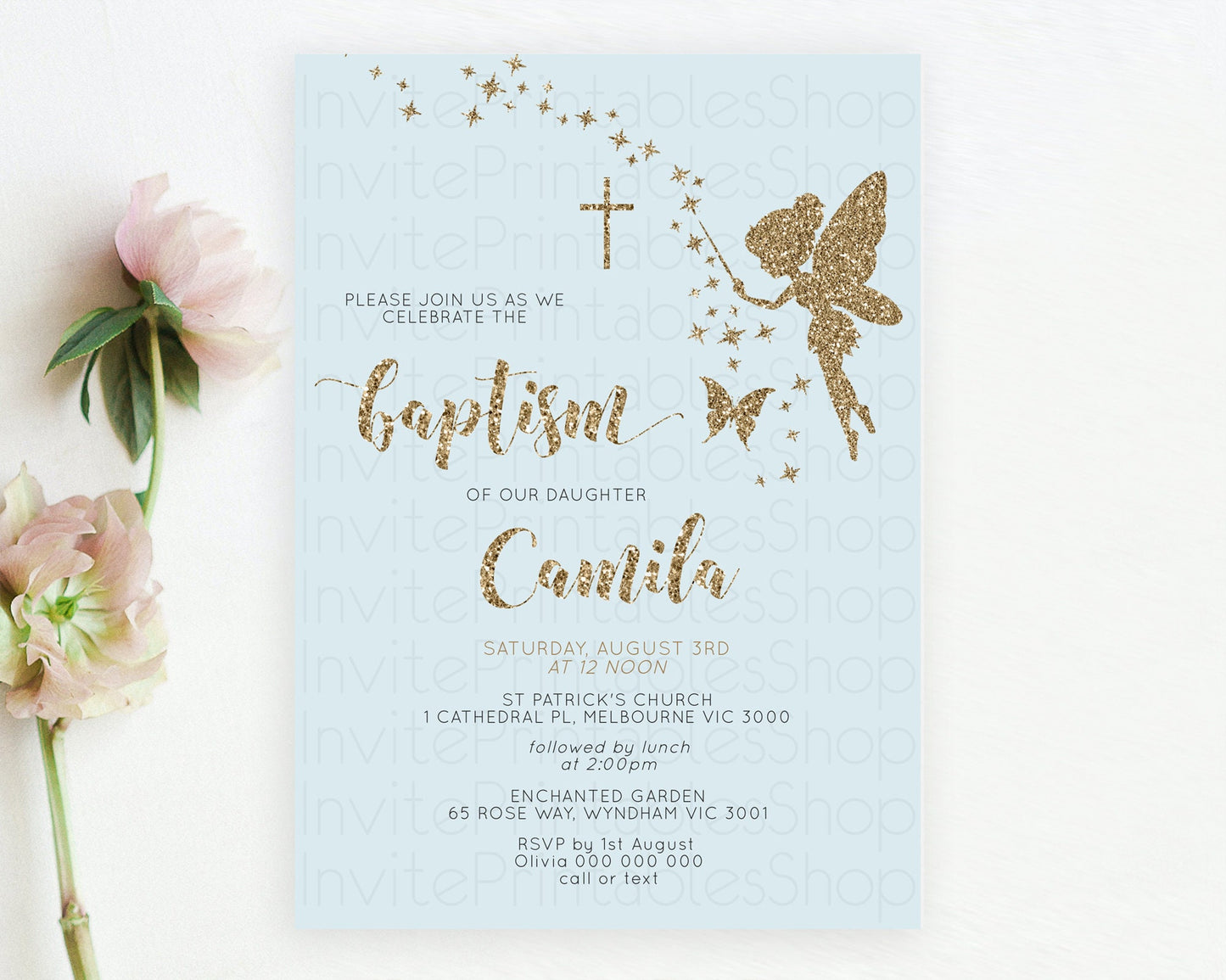 Fairy Baptism Invitation Fairy Baptism 1st Birthday Invitation Enchanted Secret Garden Christening Invite Pastel Floral Butterfly D10907